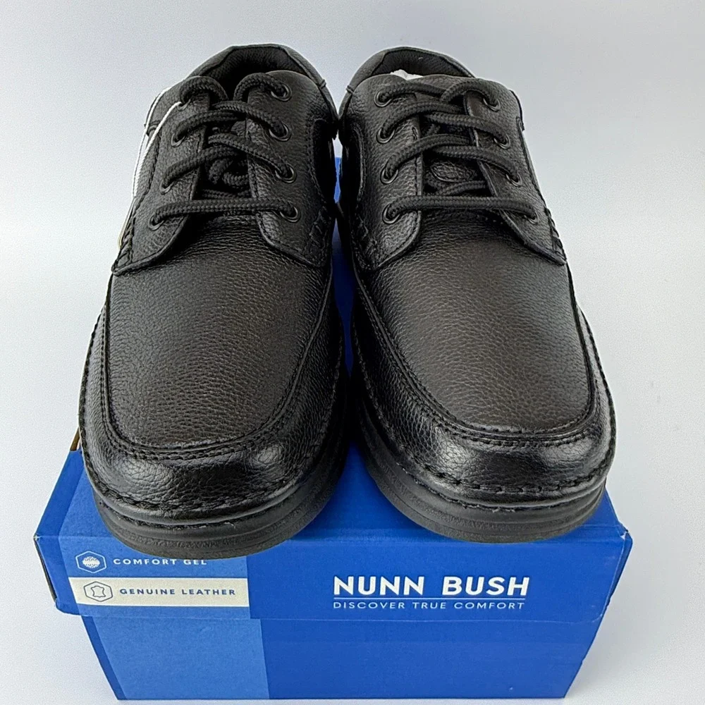 Nunn Bush Cameron Leather Comfort Gel Shoes Mens 11 W Black Tumble NIB